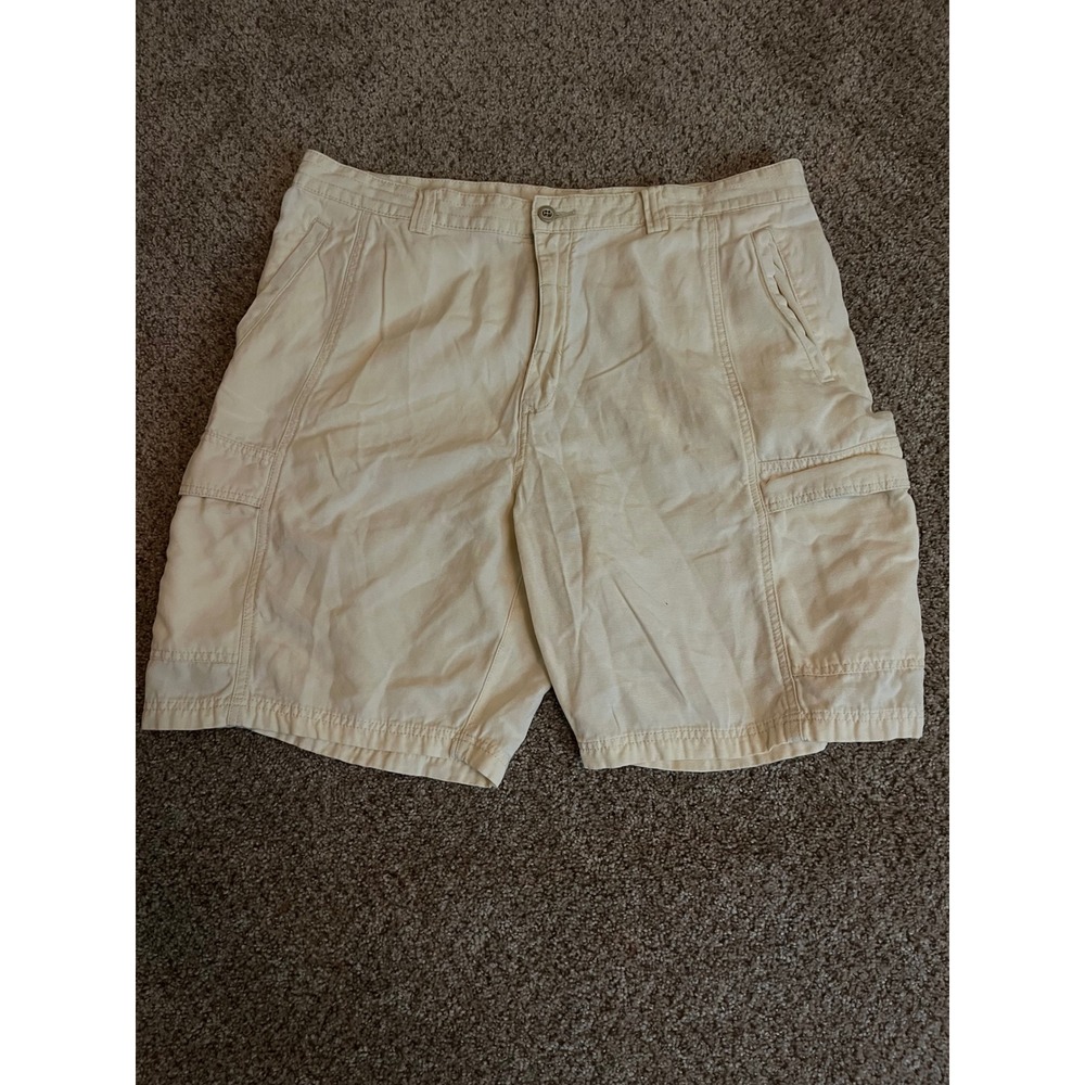 Tommy Bahama Mens Shorts Size 38 Cream Relax Cargo Tencel Lyocell Blend Resort